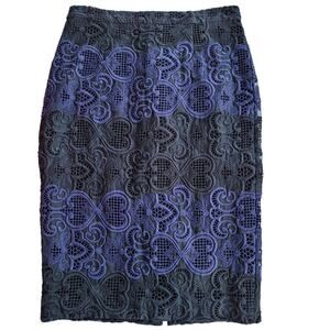 A.L.C. Silk Color Block Lace Embroidered Pencil Skirt Size 8 Blue Black Luxury